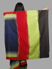 Deep Indigo Green Red Grey Handwoven Pochampally Mercerized Cotton Saree - S031701482