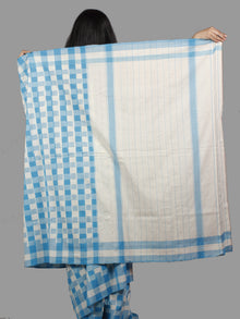 Pastel Blue Ivory Double Ikat Handwoven Pochampally Mercerized Cotton Saree - S031701483