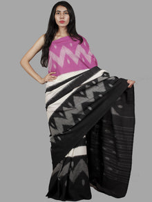 Black Purple Ivory Grey Handwoven Pochampally Mercerized Cotton Saree - S031701484