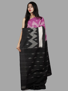 Black Purple Ivory Grey Handwoven Pochampally Mercerized Cotton Saree - S031701484