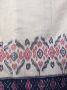 Ivory Indigo Purple Pink Grey Ikat Handwoven Pochampally Mercerized Cotton Saree - S031701486