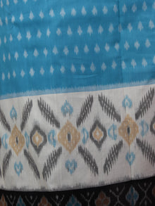 Sky Blue Black Ivory Ikat Handwoven Pochampally Mercerized Cotton Saree - S031701487