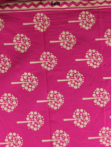 Pink Beige Hand Block Printed Cotton Suit-Salwar Fabric With Chiffon Dupatta - S1628149