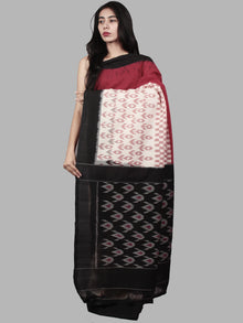 Ivory Red Black Pink Ikat Handwoven Pochampally Mercerized Cotton Saree - S031701490