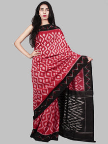 Red Black Ivory Ikat Handwoven Pochampally Mercerized Cotton Saree - S031701492
