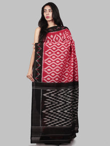 Red Black Ivory Ikat Handwoven Pochampally Mercerized Cotton Saree - S031701492