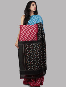 Sky Blue Black Maroon Grey Ivory Ikat Handwoven Pochampally Mercerized Cotton Saree - S031701494