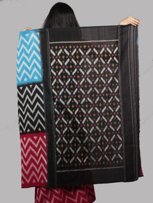 Sky Blue Black Maroon Grey Ivory Ikat Handwoven Pochampally Mercerized Cotton Saree - S031701494