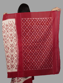 Ivory Pink Red Ikat Handwoven Pochampally Mercerized Cotton Saree - S031701496
