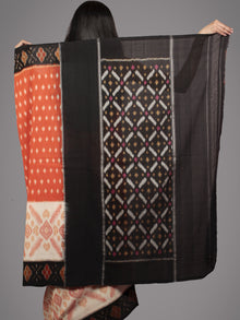 Pastel Orange Black Ivory Pink Ikat Handwoven Pochampally Mercerized Cotton Saree - S031701498