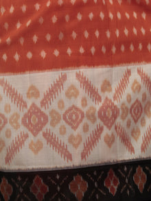 Pastel Orange Black Ivory Pink Ikat Handwoven Pochampally Mercerized Cotton Saree - S031701498