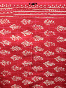 Red White Hand Block Printed Cotton Suit-Salwar Fabric With Chiffon Dupatta - S1628055