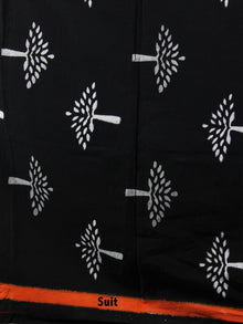 Black White Orange Hand Block Printed Cotton Suit-Salwar Fabric With Chiffon Dupatta - S1628150