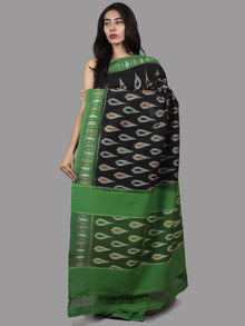 Black Green Multi Color Ikat Handwoven Pochampally Mercerized Cotton Saree - S031701501