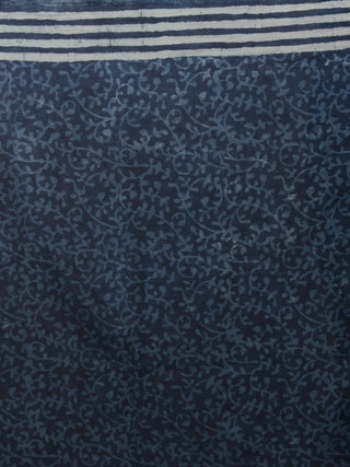 Indigo Ivory Hand Block Printed in Natural Colors Cotton Saree - S031701502