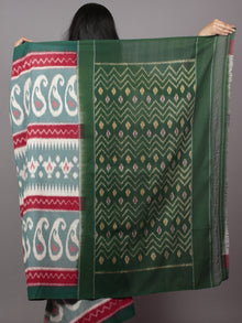 Green Red Ivory Ikat Handwoven Pochampally Mercerized Cotton Saree - S031701507
