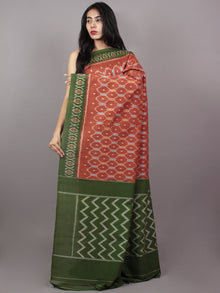 Rust Green Orange Blue Ikat Handwoven Pochampally Mercerized Cotton Saree - S031701508