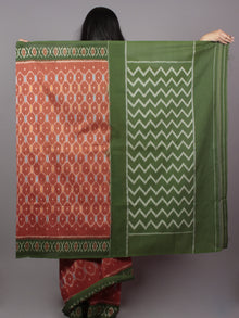 Rust Green Orange Blue Ikat Handwoven Pochampally Mercerized Cotton Saree - S031701508