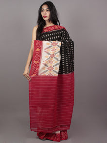 Black Ivory Maroon Ikat Handwoven Pochampally Mercerized Cotton Saree - S031701509