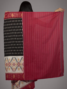Black Ivory Maroon Ikat Handwoven Pochampally Mercerized Cotton Saree - S031701509