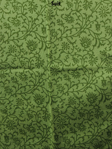 Asparagus Green Hand Block Printed Cotton Suit-Salwar Fabric With Chiffon Dupatta - S1628151