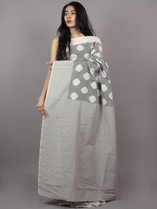 Pastel Grey Ivory Ikat Handwoven Pochampally Mercerized Cotton Saree - S031701511