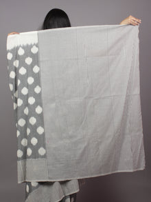 Pastel Grey Ivory Ikat Handwoven Pochampally Mercerized Cotton Saree - S031701511