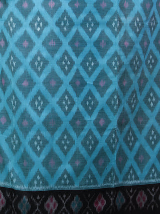 Sky Blue Black Multi Color Ikat Handwoven Pochampally Mercerized Cotton Saree - S031701512