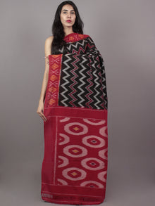 Black Red Grey Maroon Ikat Handwoven Pochampally Mercerized Cotton Saree - S031701518