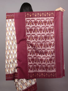 Maroon Ivory Ikat Handwoven Pochampally Mercerized Cotton Saree - S031701526