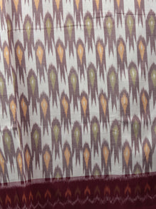 Maroon Ivory Ikat Handwoven Pochampally Mercerized Cotton Saree - S031701526