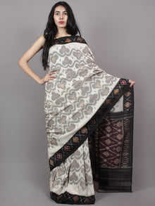 Ivory Grey Black Maroon Ikat Handwoven Pochampally Mercerized Cotton Saree - S031701527