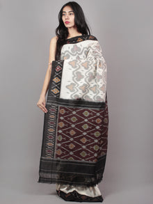 Ivory Grey Black Maroon Ikat Handwoven Pochampally Mercerized Cotton Saree - S031701527