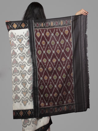 Ivory Grey Black Maroon Ikat Handwoven Pochampally Mercerized Cotton Saree - S031701527