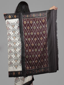 Ivory Grey Black Maroon Ikat Handwoven Pochampally Mercerized Cotton Saree - S031701527