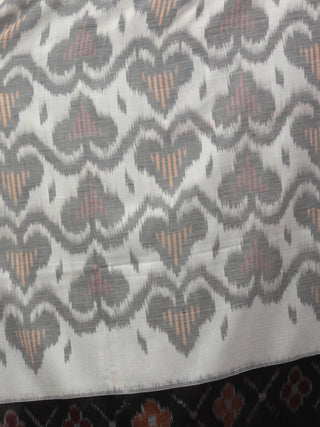 Ivory Grey Black Maroon Ikat Handwoven Pochampally Mercerized Cotton Saree - S031701527