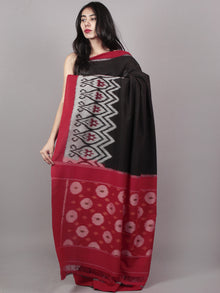 Black Red Grey Maroon Ikat Handwoven Pochampally Mercerized Cotton Saree - S031701528