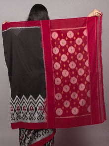 Black Red Grey Maroon Ikat Handwoven Pochampally Mercerized Cotton Saree - S031701528