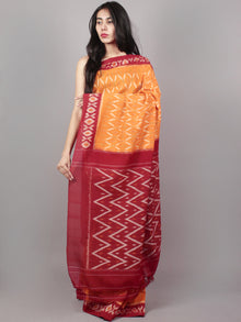Orange Maroon Ivory Ikat Handwoven Pochampally Mercerized Cotton Saree - S031701529