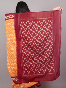 Orange Maroon Ivory Ikat Handwoven Pochampally Mercerized Cotton Saree - S031701529