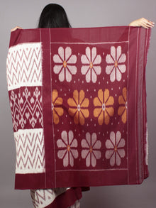 Ivory Maroon Orange Ikat Handwoven Pochampally Mercerized Cotton Saree - S031701530