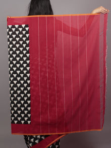 Black Ivory Red Double Ikat Handwoven Pochampally Mercerized Cotton Saree - S031701532