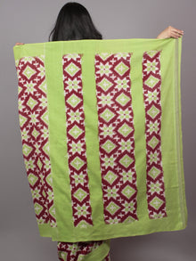 Green Maroon Ivory Telia Rumal Double Ikat Handwoven Pochampally Mercerized Cotton Saree - S031701533