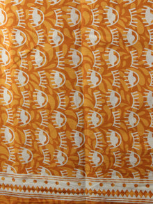 GoldenRod Yellow White Hand Block Printed Cotton Suit-Salwar Fabric With Chiffon Dupatta - S1628154