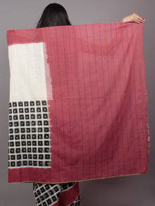 Ivory Black Blush Double Ikat Handwoven Pochampally Mercerized Cotton Saree - S031701541