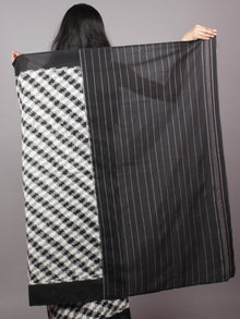 Black Ivory Grey Double Ikat Handwoven Pochampally Mercerized Cotton Saree - S031701542