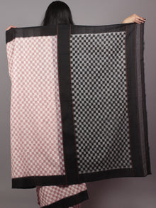 Pastel Pink Black Ivory Double Ikat Handwoven Pochampally Mercerized Cotton Saree - S031701544