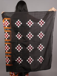 Rust Orange Black Red White Double Ikat Handwoven Pasapalli Cotton Saree - S031701545
