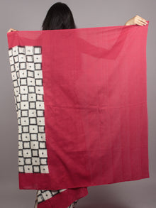 Ivory Black Red White Double Ikat Handwoven Pochampally Mercerized Cotton Saree - S031701546