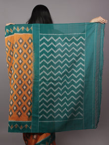 Orange Green Beige Ikat Handwoven Pochampally Mercerized Cotton Saree - S031701642